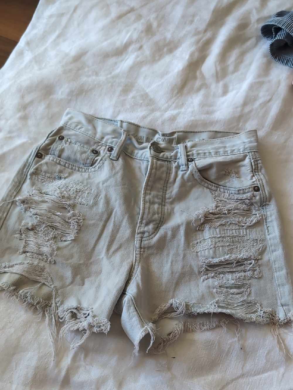 Distressed Light Denim Women’s Shorts - Casual Frayed Hem